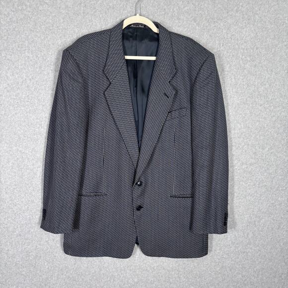 Mani Sport Coat Blazer 42L Blue Wool Silk Tweed Houndstooth Made Italy Saks READ - Picture 1 of 16
